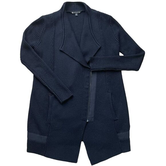 Athleta Black Thermolite Sentinel Merino Wool Cardigan XS Chunky Cabincore Lodge - Picture 3 of 15